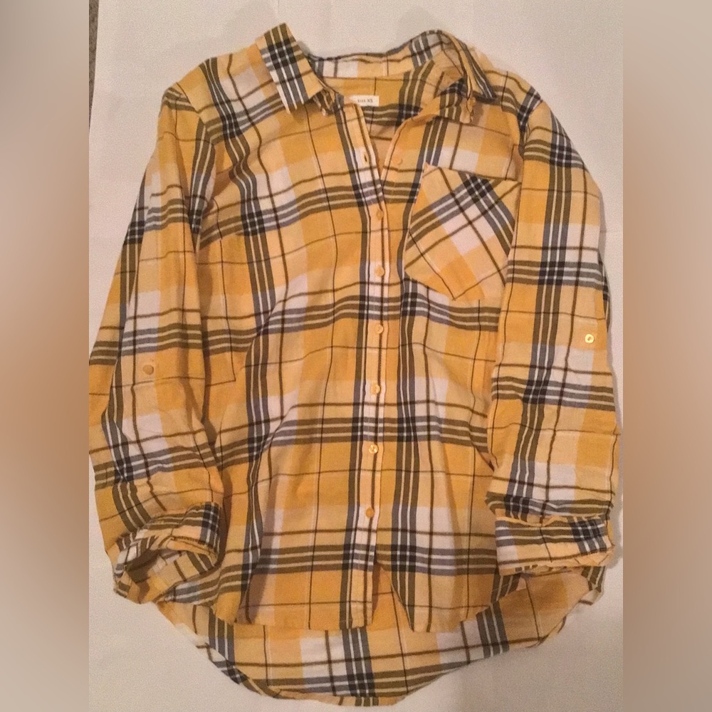 Womens US XS Long Sleeve Flannel Sinsay Mustard Yellow Button Up Pattern